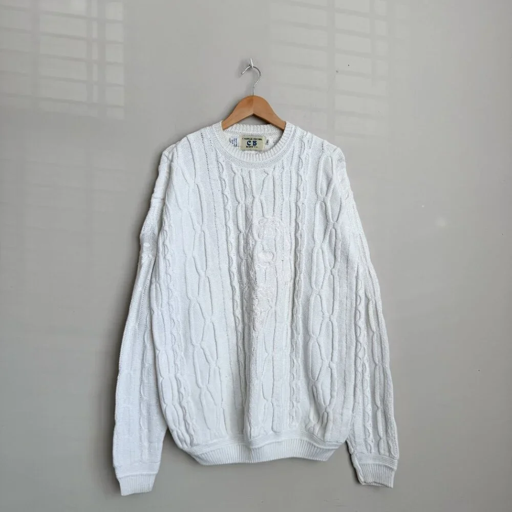 VINTAGE RARE COOGI STYLE CHARLIE BROWN BRAND CHARLIE EMBROIDERED KNIT SWEATER XL